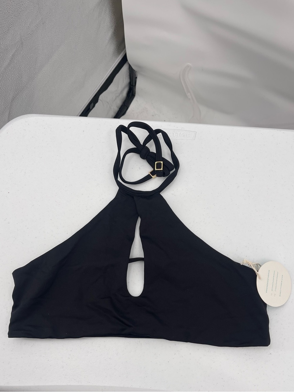 Rise City Swimwear NWT black halter neck keyhole bikini top